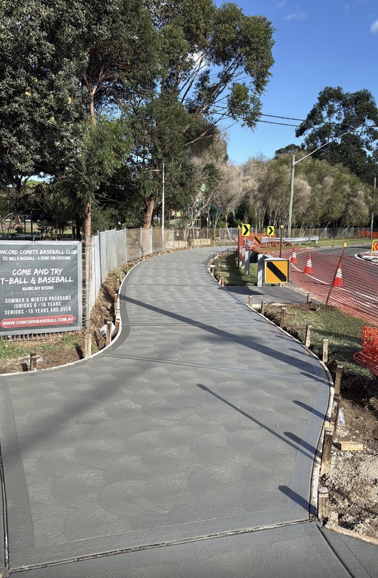 Curved concrete shared path construction
